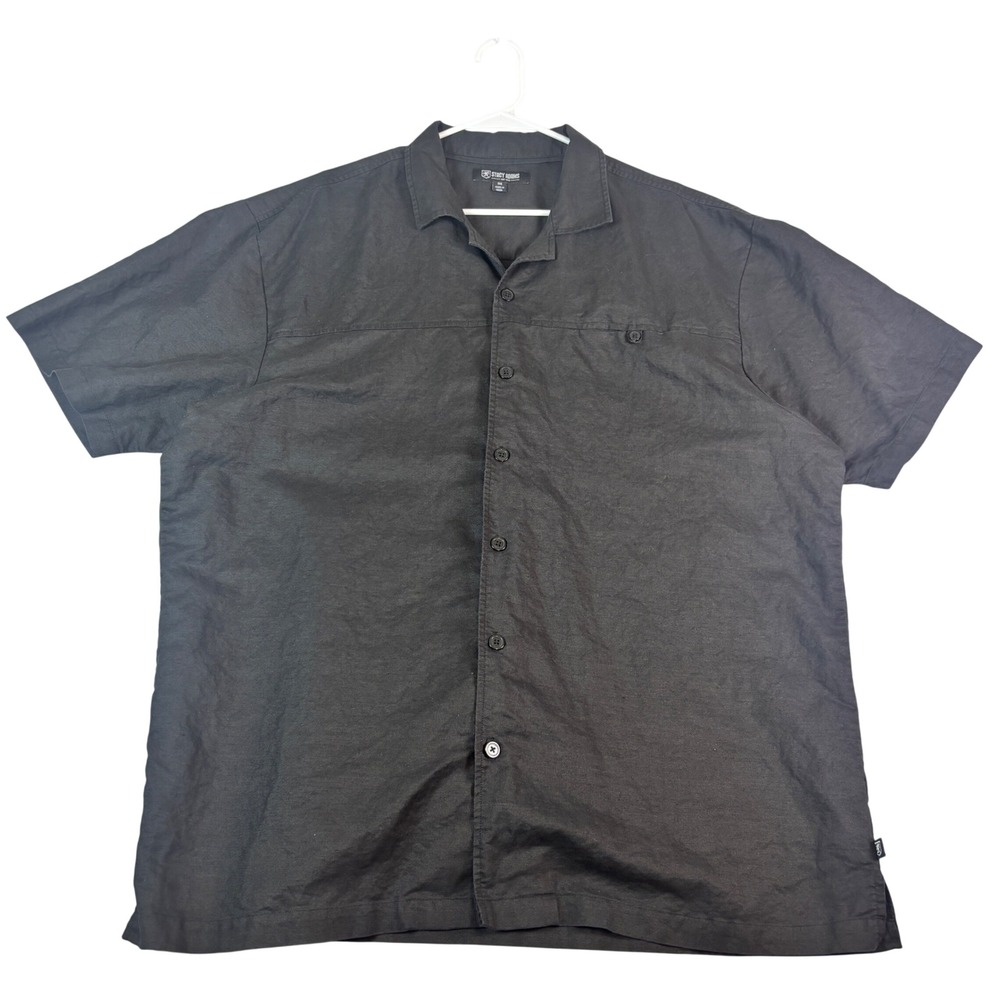 Stacy Adams Mens 3X Black Short Sleeve Button Down Camp Shirt Linen Blend Look